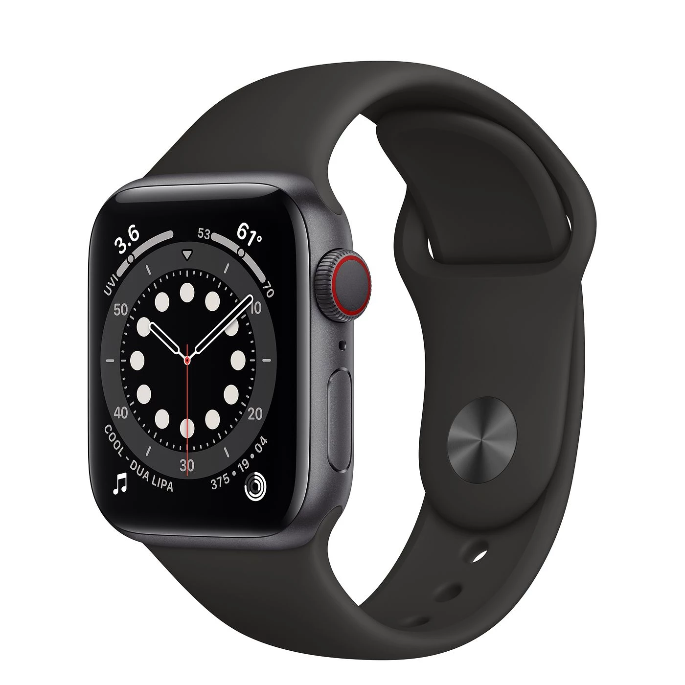 Apple Watch Series 6 GPS + Cellular 40mm Space Gray Aluminum Case with Black Sport Band (M02Q3, M06P3)
